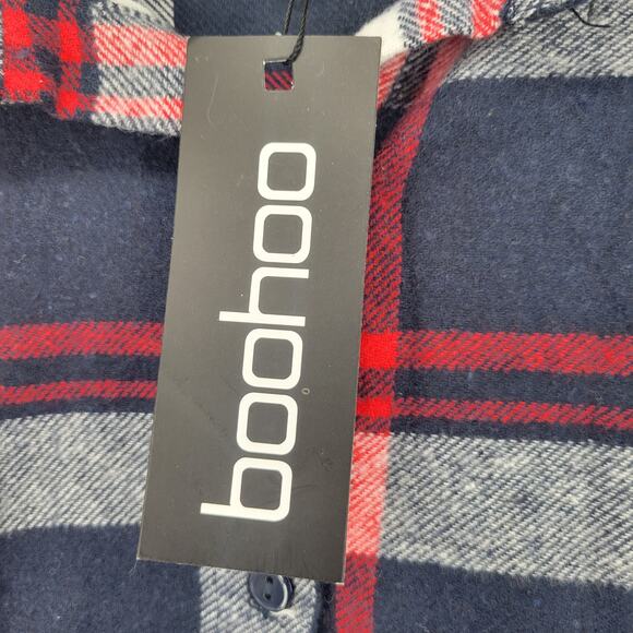 Boohoo Maternity Womens Sz 12 Blue and Red Plaid Button Up Long Sleeve Shirt NEW - Picture 5 of 6